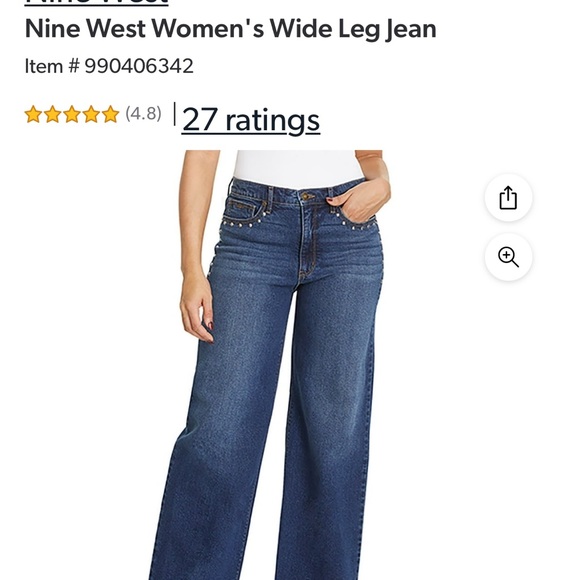 NWT Nine West Ladies Wide Leg Silver Detail Jeans ( Dark Wash) 8 - Picture 12 of 15